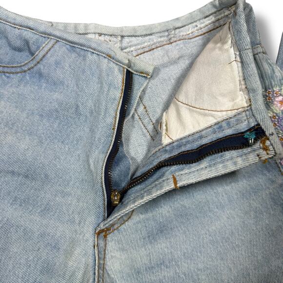 Vintage 90s Jeans 26x33 Straight Leg Floral Embroidery Corduroy Handmade Brazil - Picture 5 of 11